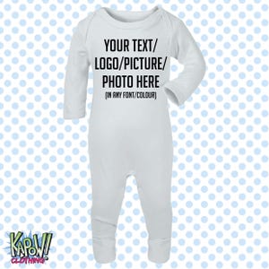 Pelele de bebé personalizado, traje de dormir, regalo todo en uno, recién nacido, 0-3 meses, 3-6 meses, 6-12 meses. Elige tu propio texto, logotipo o foto. 10 colores. Algodón. imagen 11