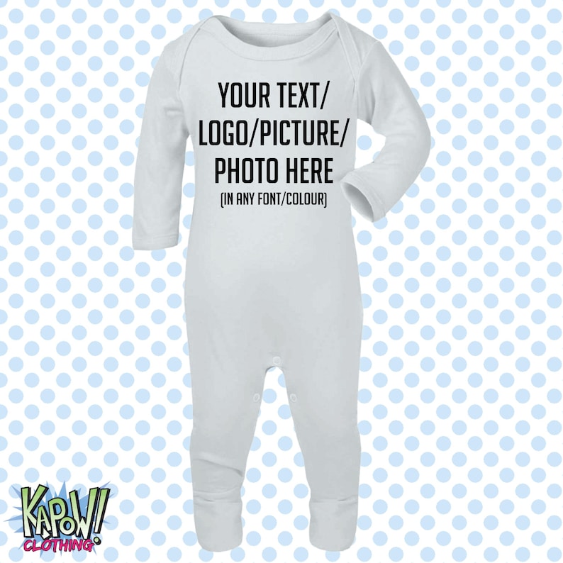 Pelele de bebé personalizado, traje de dormir, regalo todo en uno, recién nacido, 0-3 meses, 3-6 meses, 6-12 meses. Elige tu propio texto, logotipo o foto. 10 colores. Algodón. imagen 11