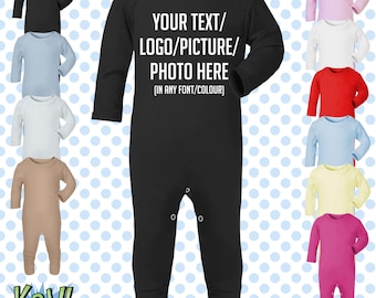 Pelele de bebé personalizado, traje de dormir, regalo todo en uno, recién nacido, 0-3 meses, 3-6 meses, 6-12 meses. Elige tu propio texto, logotipo o foto. 10 colores. Algodón.