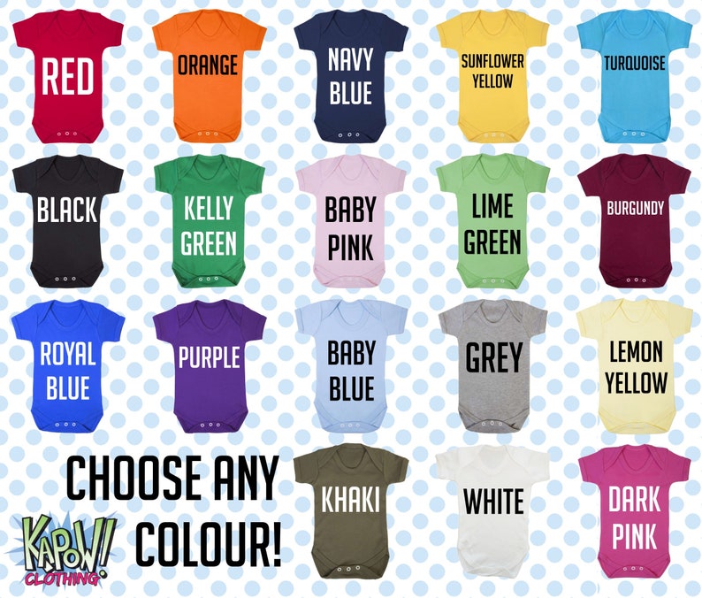 Custom Personalised BABY GROW Body Suit Sleep Vest Romper Gift Newborn to 2-3yrs Choose your own text/logo/photo 18 colours 100% Cotton image 7