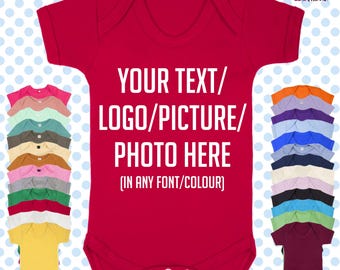 Body de bebé personalizado, chaleco de dormir, mono para recién nacidos de 2 a 3 años, texto, logotipo o foto a elegir, 26 colores, 100 % algodón orgánico.