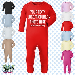 Custom Personalised Baby Grow ROMPER Sleep Suit All-in-One Gift- Newborn/0-3m/3-6m/6-12m- Choose your own text/logo/photo- 10 colours-Cotton