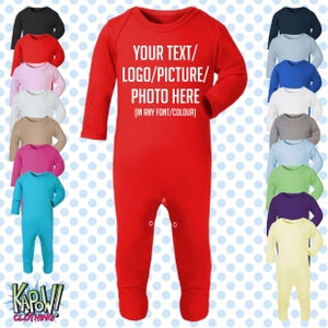 Custom Personalised Baby Grow ROMPER Sleep Suit All-in-One Gift- Newborn/0-3m/3-6m/6-12m- Choose your own text/logo/photo- 15 colours-Cotton