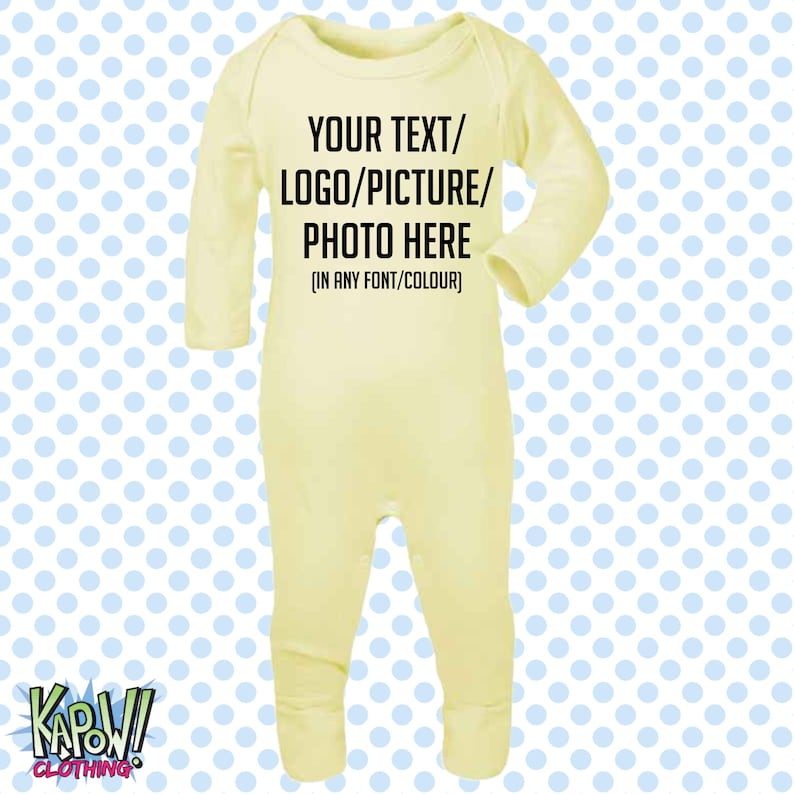 Pelele de bebé personalizado, traje de dormir, regalo todo en uno, recién nacido, 0-3 meses, 3-6 meses, 6-12 meses. Elige tu propio texto, logotipo o foto. 10 colores. Algodón. imagen 12