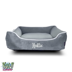 Personalised/Plain LUXE Velvet Dog Bed | GREY | S,M,L | Machine Washable | Add Name/text | Pet Bedding | For Small-Medium sized dog/Puppy