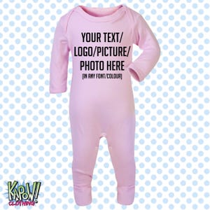Pelele de bebé personalizado, traje de dormir, regalo todo en uno, recién nacido, 0-3 meses, 3-6 meses, 6-12 meses. Elige tu propio texto, logotipo o foto. 10 colores. Algodón. imagen 13