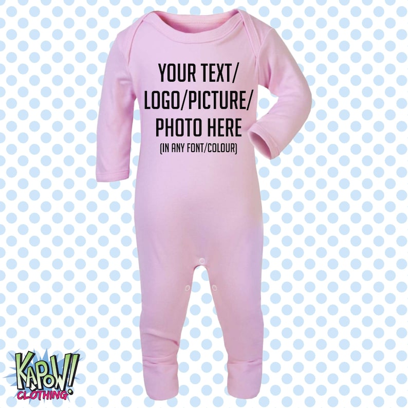 Pelele de bebé personalizado, traje de dormir, regalo todo en uno, recién nacido, 0-3 meses, 3-6 meses, 6-12 meses. Elige tu propio texto, logotipo o foto. 10 colores. Algodón. imagen 13
