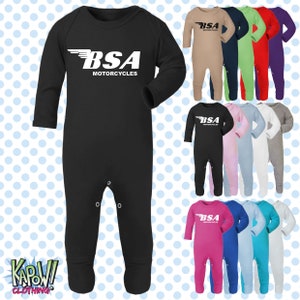 BSA Motorcycle Biker Motorbike Classic Superbikes MotoGP Baby Grow ROMPER Sleep Suit Gift - Newborn/0-3m/3-6m/6-12m- 15 colours- 100% Cotton