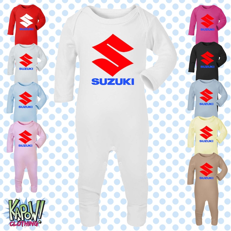 Mono de dormir para bebé, diseño de motocicleta Suzuki, motociclista, motociclista, superbikes clásicas, MotoGP, regalo para recién nacido, 0-3 meses, 3-6 meses, 6-12 meses, 10 colores, 100 % algodón. imagen 1