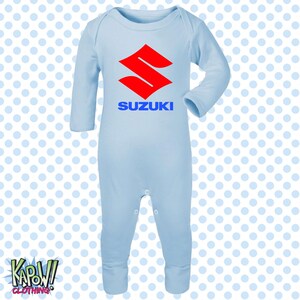 Mono de dormir para bebé, diseño de motocicleta Suzuki, motociclista, motociclista, superbikes clásicas, MotoGP, regalo para recién nacido, 0-3 meses, 3-6 meses, 6-12 meses, 10 colores, 100 % algodón. Baby Blue