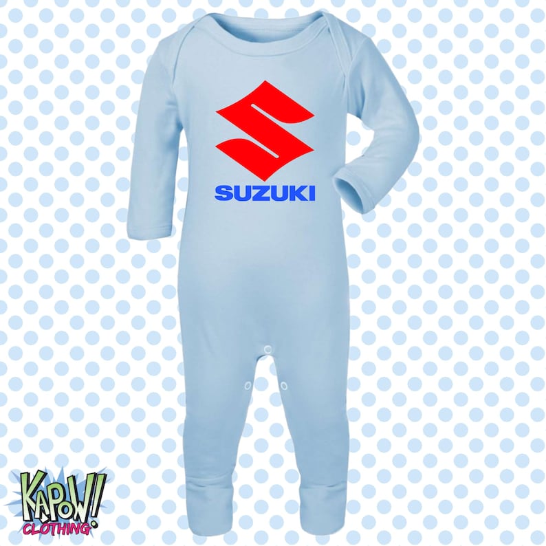 Mono de dormir para bebé, diseño de motocicleta Suzuki, motociclista, motociclista, superbikes clásicas, MotoGP, regalo para recién nacido, 0-3 meses, 3-6 meses, 6-12 meses, 10 colores, 100 % algodón. Baby Blue
