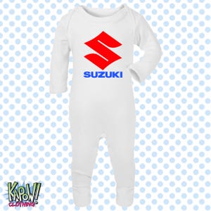 Mono de dormir para bebé, diseño de motocicleta Suzuki, motociclista, motociclista, superbikes clásicas, MotoGP, regalo para recién nacido, 0-3 meses, 3-6 meses, 6-12 meses, 10 colores, 100 % algodón. Blanco