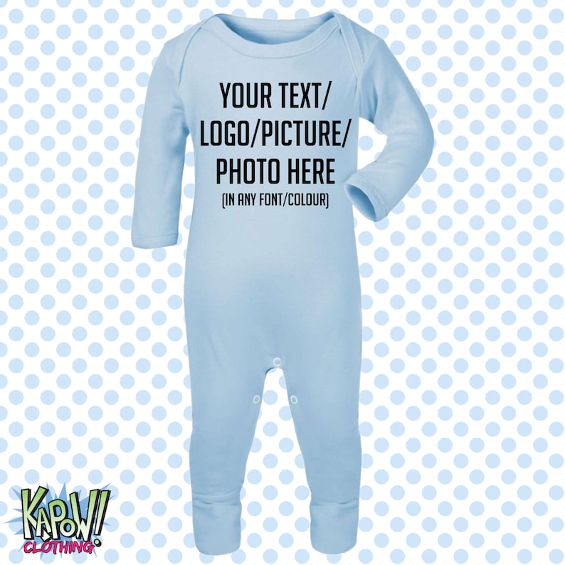 Pelele de bebé personalizado, traje de dormir, regalo todo en uno, recién nacido, 0-3 meses, 3-6 meses, 6-12 meses. Elige tu propio texto, logotipo o foto. 10 colores. Algodón. imagen 14