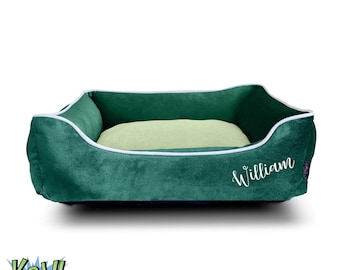 Cama para perros de terciopelo LUXE personalizada/lisa / VERDE ESMERALDA / S, M, L / Lavable a máquina / Añadir nombre/texto / Ropa de cama para mascotas / Perros pequeños y medianos