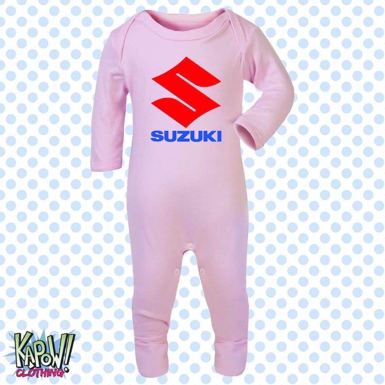 Mono de dormir para bebé, diseño de motocicleta Suzuki, motociclista, motociclista, superbikes clásicas, MotoGP, regalo para recién nacido, 0-3 meses, 3-6 meses, 6-12 meses, 10 colores, 100 % algodón. Baby Pink