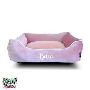 Personalised/Plain LUXE Velvet Dog Bed | PINK | S,M,L | Machine Washable | Add Name/text | Pet Bedding | For Small-Medium sized dog/Puppy