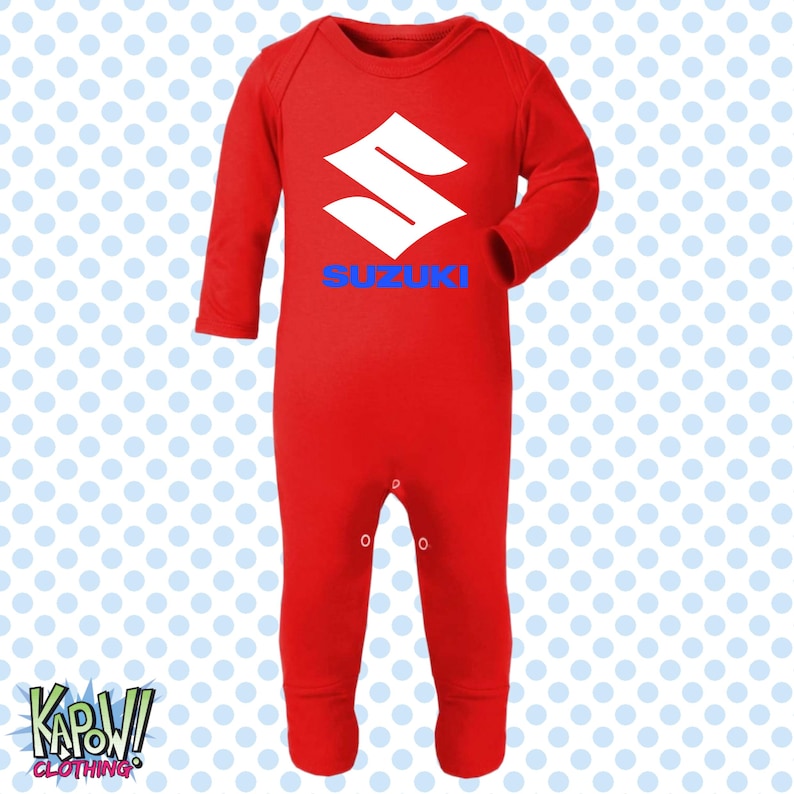 Mono de dormir para bebé, diseño de motocicleta Suzuki, motociclista, motociclista, superbikes clásicas, MotoGP, regalo para recién nacido, 0-3 meses, 3-6 meses, 6-12 meses, 10 colores, 100 % algodón. Rojo