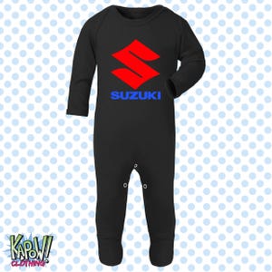 Mono de dormir para bebé, diseño de motocicleta Suzuki, motociclista, motociclista, superbikes clásicas, MotoGP, regalo para recién nacido, 0-3 meses, 3-6 meses, 6-12 meses, 10 colores, 100 % algodón. Negro