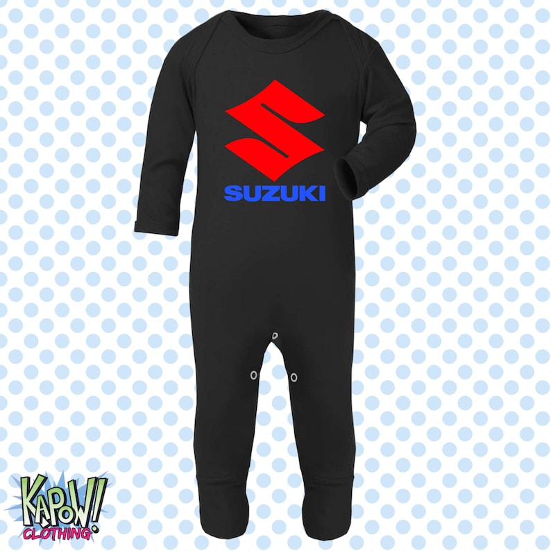 Mono de dormir para bebé, diseño de motocicleta Suzuki, motociclista, motociclista, superbikes clásicas, MotoGP, regalo para recién nacido, 0-3 meses, 3-6 meses, 6-12 meses, 10 colores, 100 % algodón. Negro