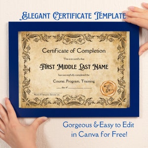 Gorgeous Parchment Certificate Template- Editable in Canva- Teacher-Parents-Students-Perfect for Graduation, Congratulations, Awards, Honors