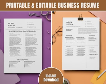 Plantilla de CV profesional: CV y carta de presentación editables (descarga inmediata)
