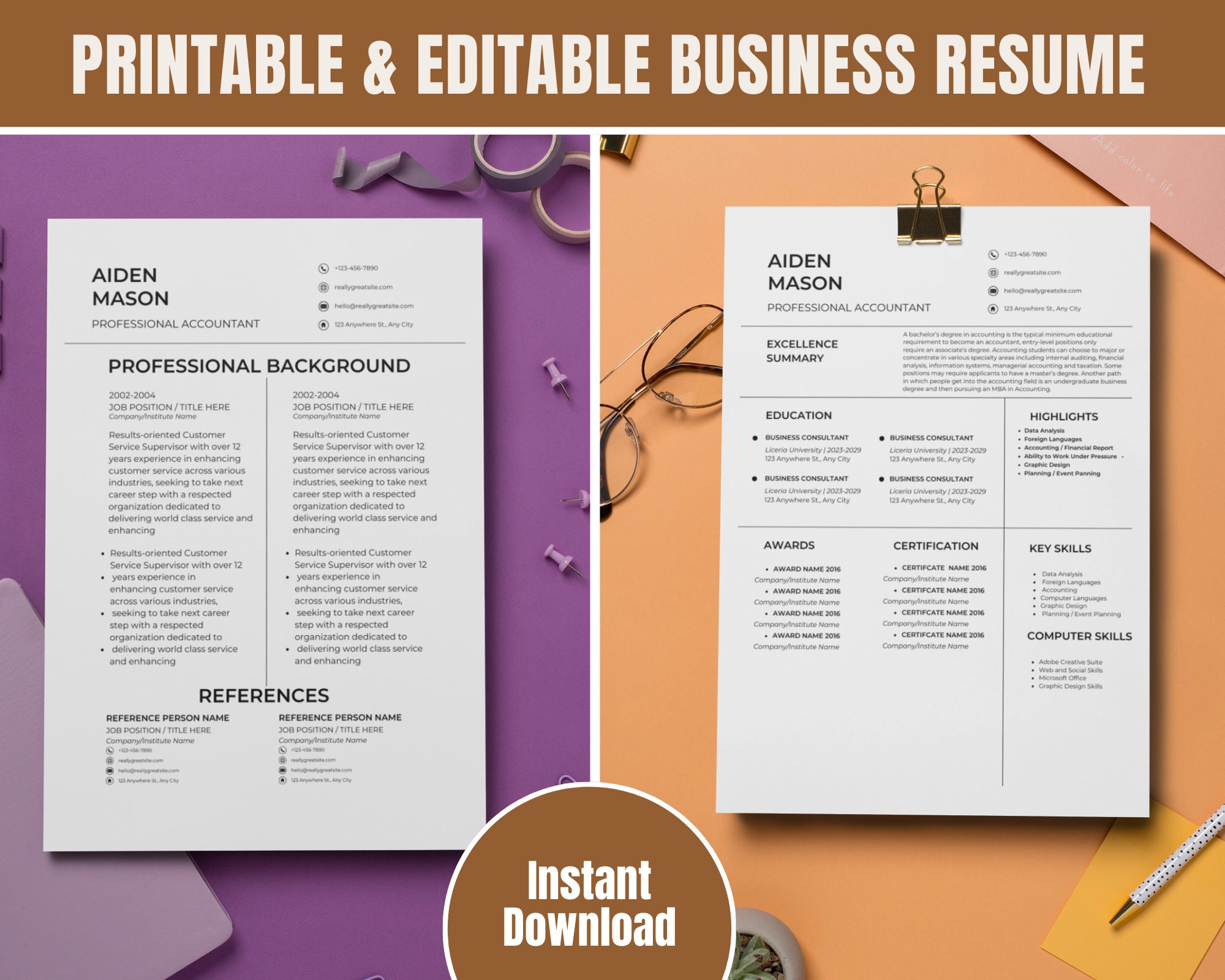 Simple Resume Template Cv Template - Il Fullxfull.5697048735 Elyp