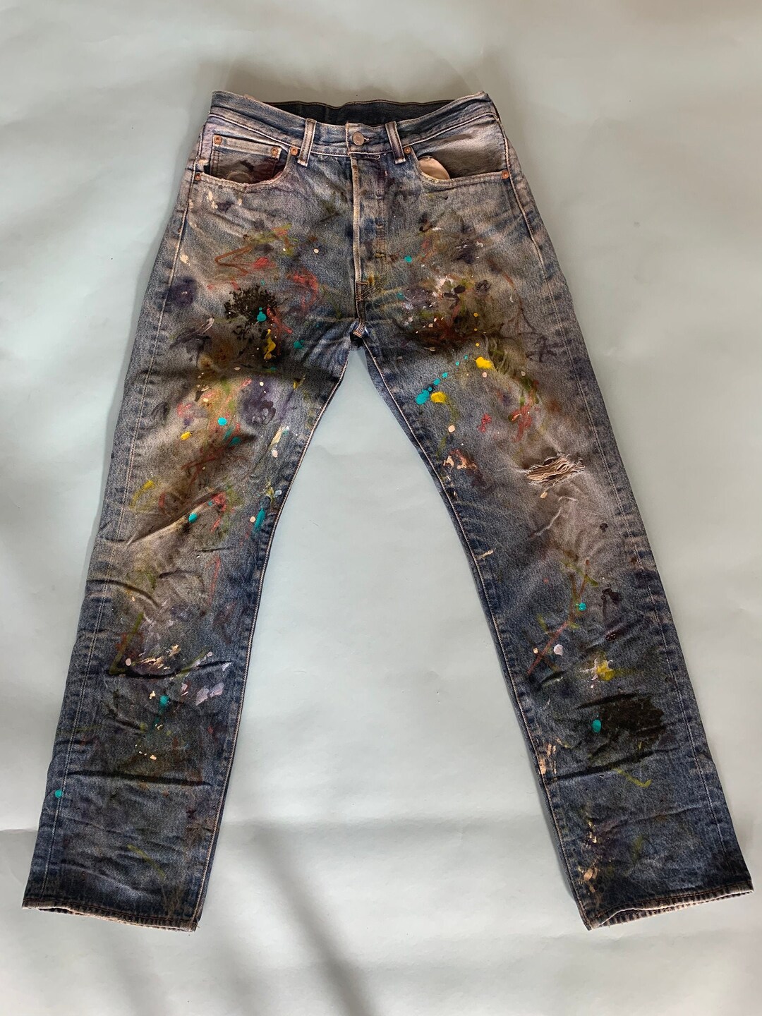 Plant Distressed Hand-painted Levis - Etsy