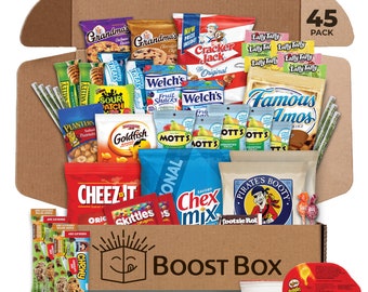 Boost Box (45 Count) Snack Box Variety Pack Gift. Employee Appreciation Basket, College Student Care Package, Candy, Confections, Crisps