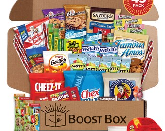 Chattering Chimps College Care Package – 40 Count Snack Box – Popcorn, Chips, Cookies, Candy, Bars