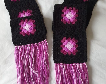 Scarf, crocheted, Granny square, Boho.