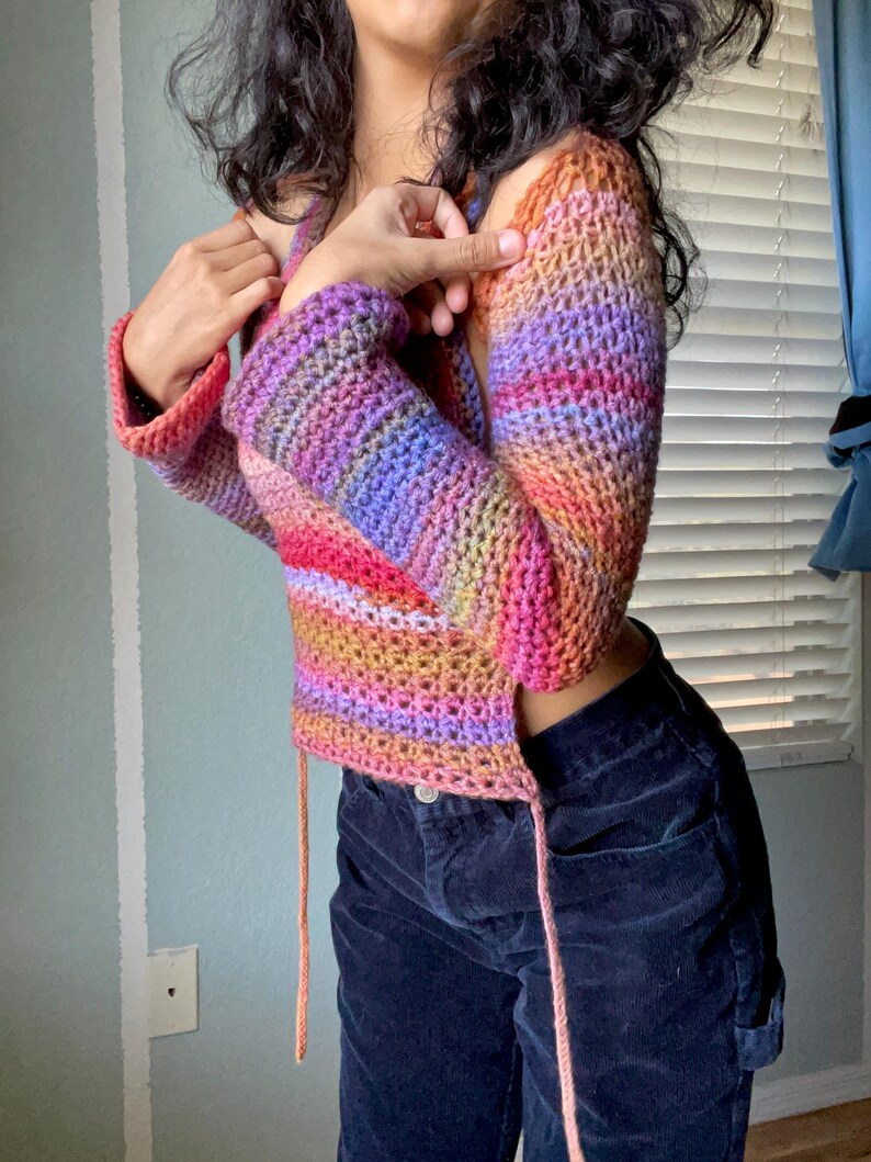 ADORA Eyelet Sleeve Multi Color Crochet Top