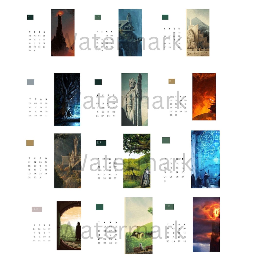 2025 Lord of the Rings Calendar Printable & Digital Bundle svg, Pdf