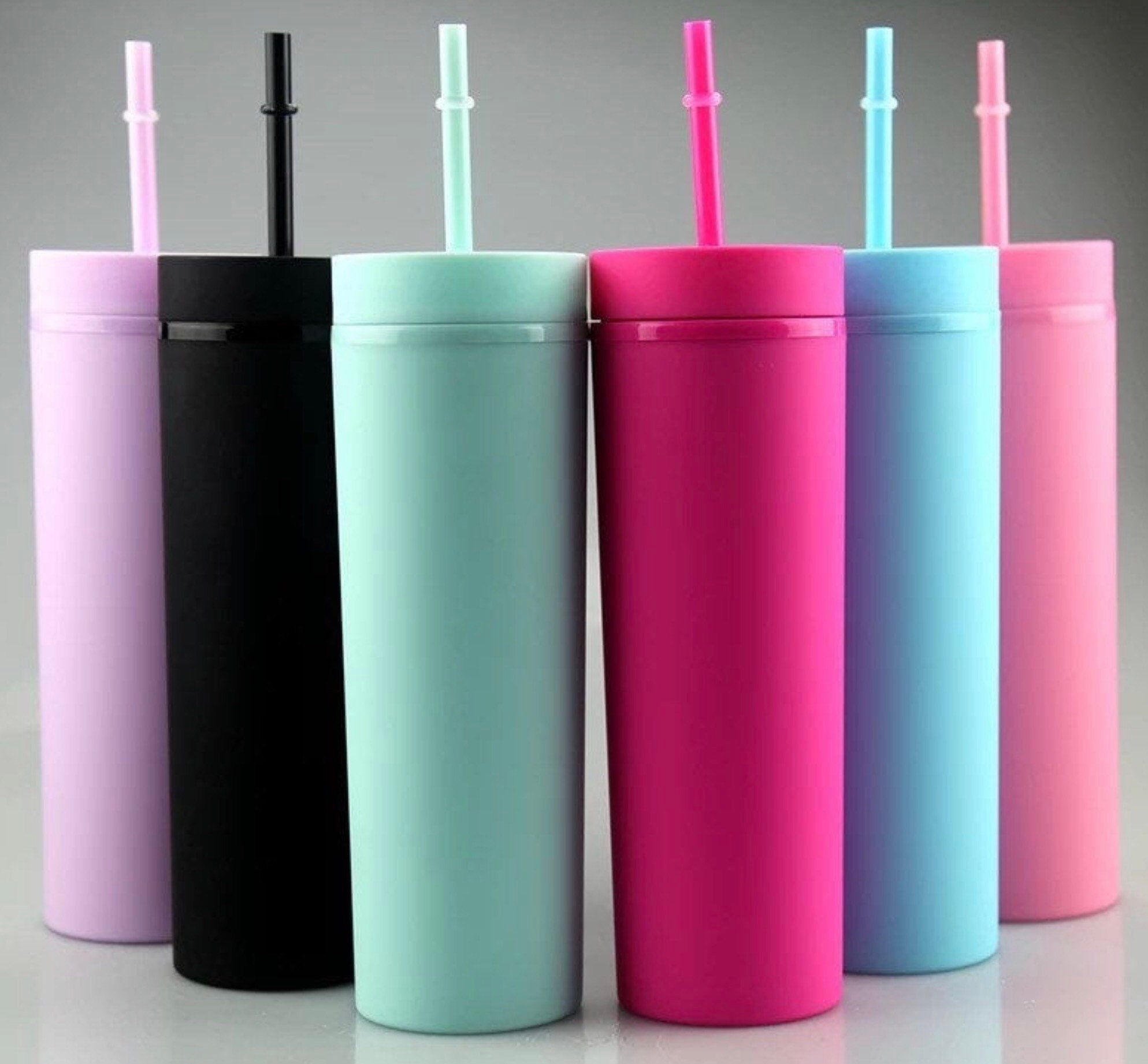 27 Pieces Skinny Tumbler Cups with Lids and Straws, Matte Pastel Colored  Acrylic Tumblers Set, Reusable Double Wall Plastic Mugs Cold Hot Drinks  Water