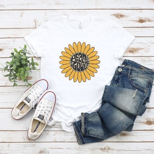 Peace & Love Sunflower Shirt, Peace and Love Tee, Sunflower Tshirt, Womens Graphic Tee