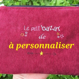 Pochette/trousse personnalisée brodée en velours côtelé,à glisser dans votre sac à mains rangement de sacsmaquillage, clé, papiers,... image 1