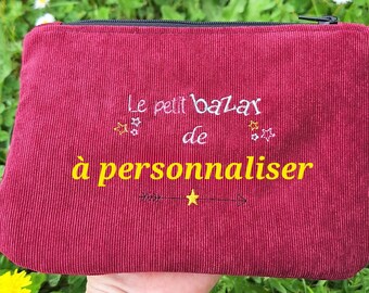 Pochette zippée velours avec message brodée à personnaliser,à glisser dans votre sac à mains rangement de sacs(maquillage, clé, papiers,...)