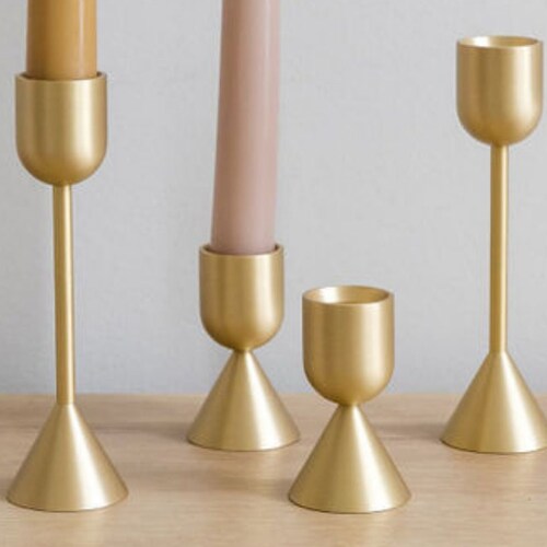 Gold Brass Modern Candlestick Tapered Candle Holder Etsy