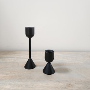 Black Solid Brass Modern Candlestick | Tapered Candle Holder
