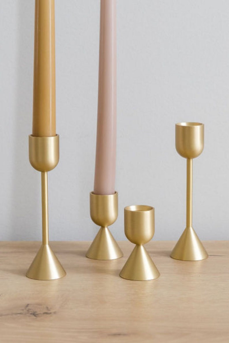 Gold Brass Modern Candlestick Tapered Candle Holder Etsy