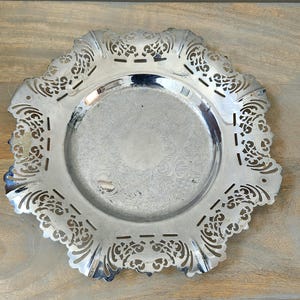 Vintage Silver Round Metal Serving Tray-  Made in New York