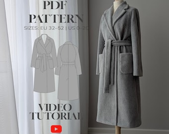 Oversized Belted Raglan Coat | Minimalist Robe Coat Pattern | Sizes 32-52 | A0, A4 & US Letter | Video Sewing Tutorial