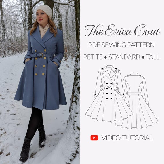 Women's Coat Sewing Pattern | Double Breasted Fit and Flare Wool Coat,  Elegant Winter Coat Pattern, Princess Seam Vintage Coat Tutorial - Etsy