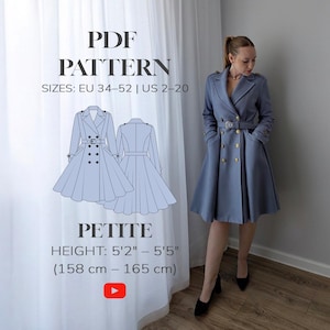 Mönster för Erica-kappan – PETITE EDITION | Dubbelknäppt vinterkappa med figursydd passform och utsvängning i PDF-format | Videohandledning