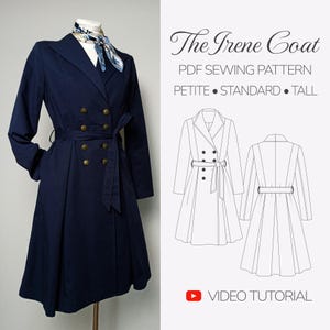 Pleated Coat Sewing Pattern | Double Breasted Flared Coat PDF, Fit and Flare Transitional Coat, Princess Seam Spring Coat