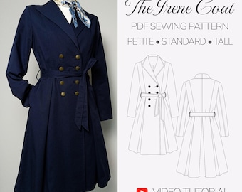 Patrón de costura para abrigo plisado / Abrigo cruzado acampanado (PDF), abrigo de transición ajustado y acampanado, abrigo de primavera con corte princesa