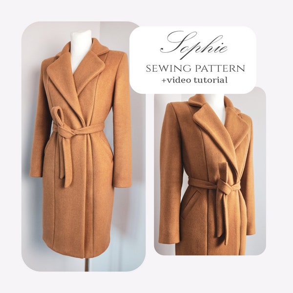 PDF Coat Pattern Woman Winter Coat Sewing Pattern Wool Coat Classic Coat Fitted Coat Wrap Coat Sewing Pattern Vintage Coat Trench Coat