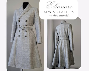 新品★ LITTLE FLARE LINE ART LONG COAT PDF Sewing Pattern | Fully Lined Elegant A-line Coat Pattern