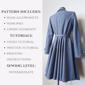Women's Coat Pattern | Double Breasted Fit & Flare Coat Sewing Pattern ...