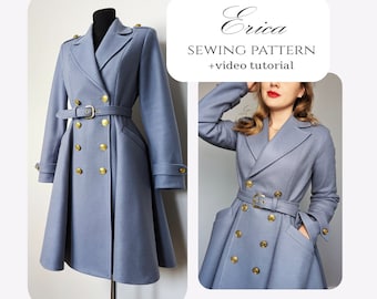 PDF Coat Pattern for Woman Winter Flared Coat Sewing Pattern Wool Fit And Flare Dress Coat Princess Coat Pattern Trench Vintage Coat Pattern