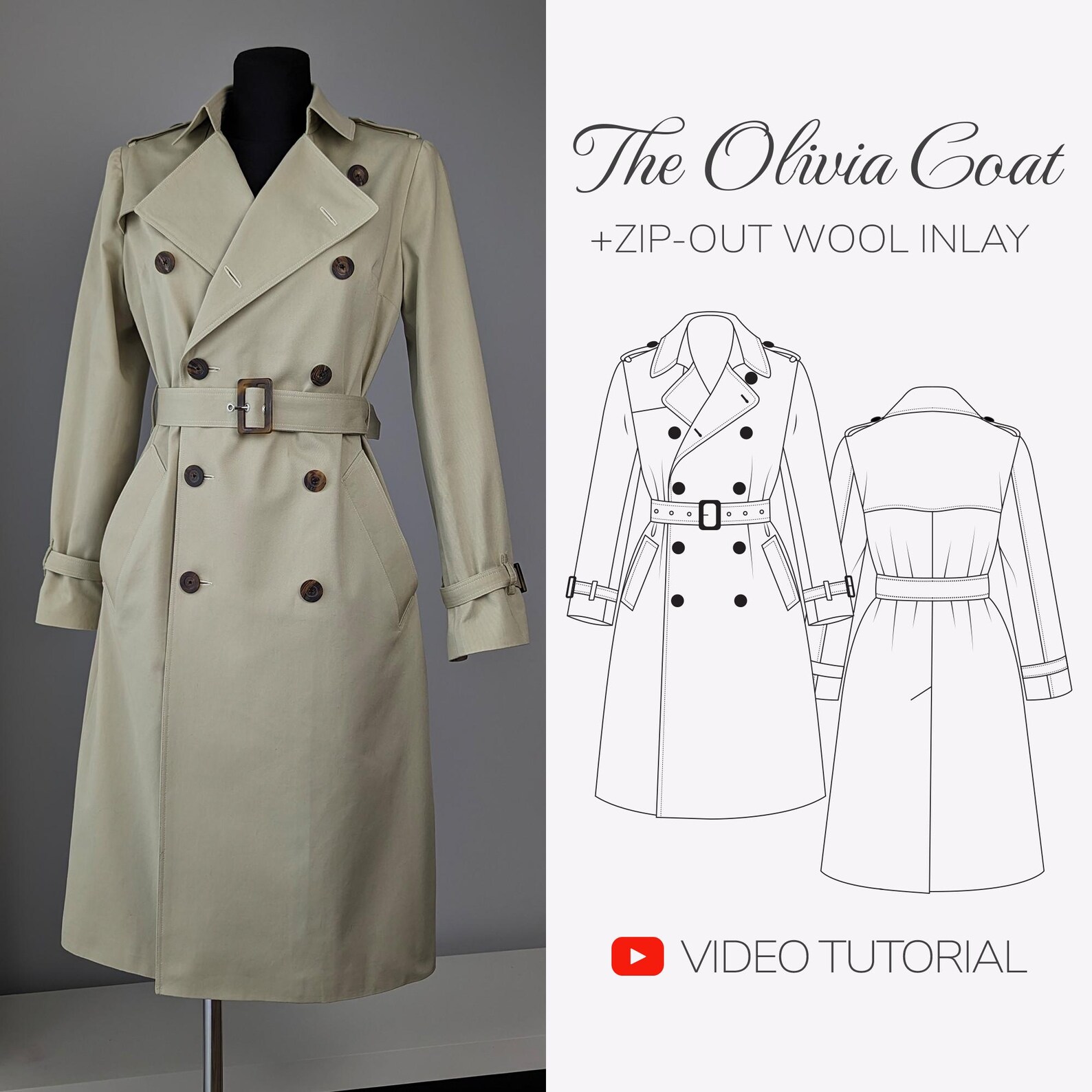 Women's Trench Coat Sewing Pattern | Classic Double Breasted Trench PDF ...